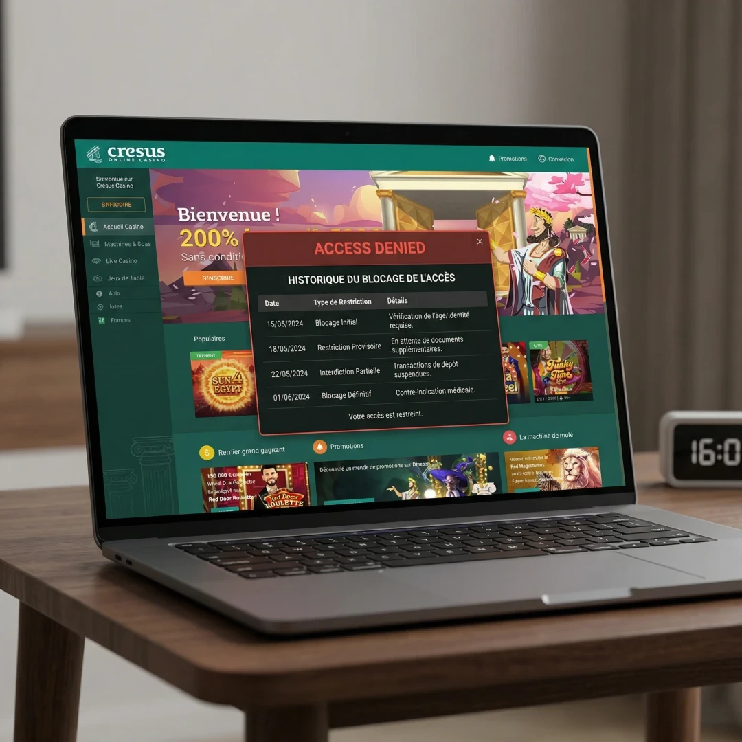 Cresus Casino France - chronologie du blocage